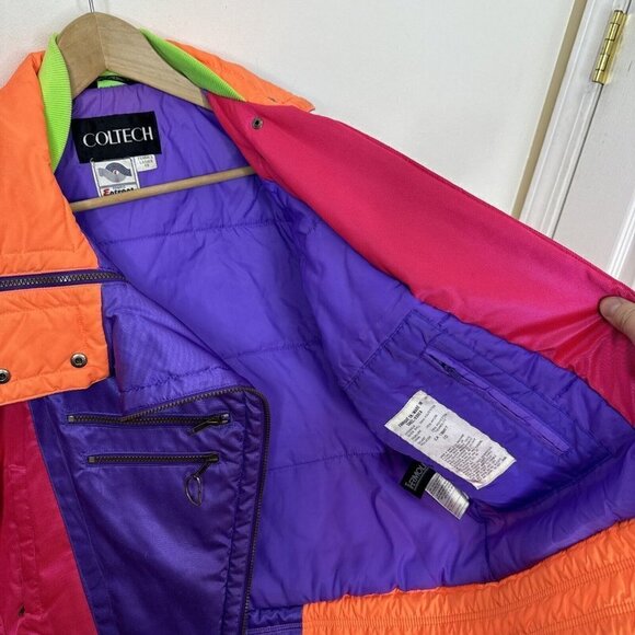 Vintage 80s 90s Neon Coltech Woman 10 L  Ski Jacket Coat Rad Pink Retro Orange - Picture 9 of 11